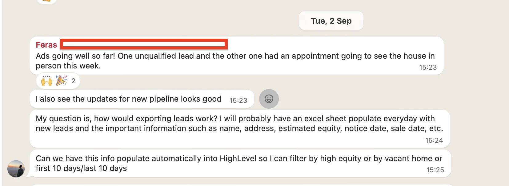 Seller enquiries that turn into conversations. — supporting screenshot