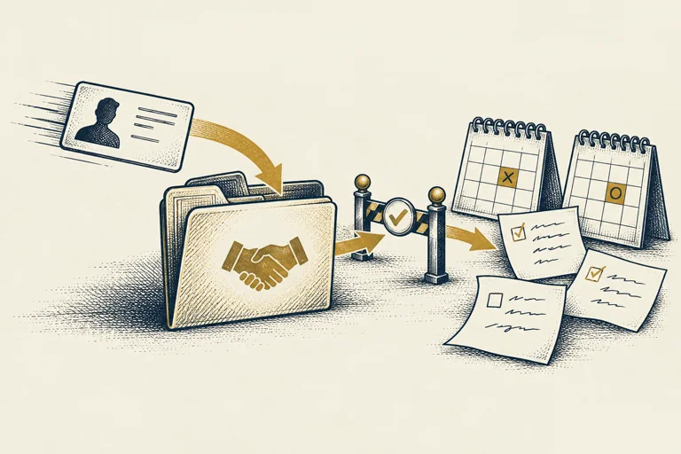 Illustration: A lead enters a deal folder before qualification, with conflicting follow-up calendars.